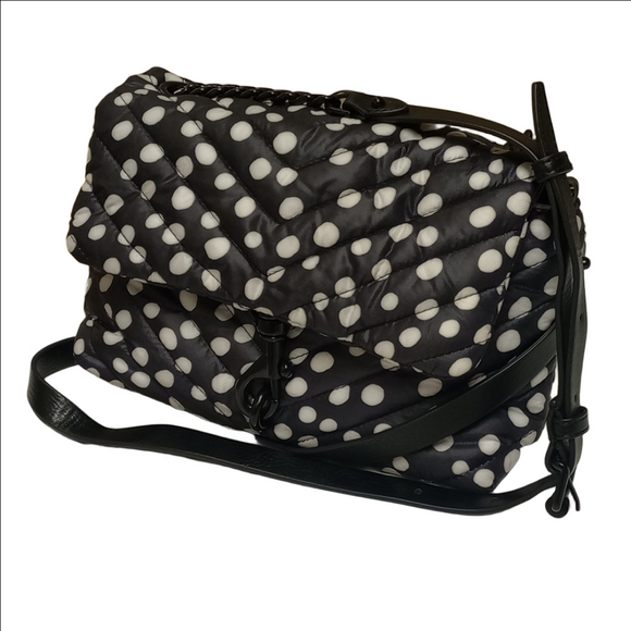 Rebecca Minkoff Handbags - REBECCA MINKOFF "EDIE" BLACK & WHITE POLKA DOT NYLON PUFFER CHAIN CROSSBODY BAG